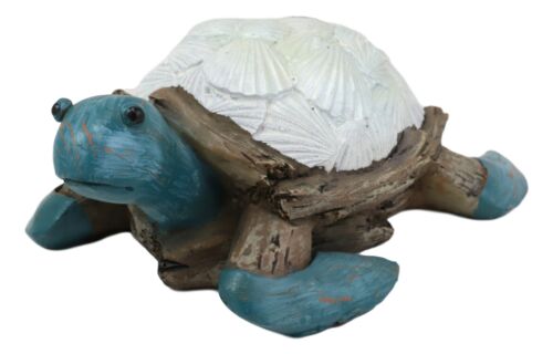 Nautical Sea Turtle With White Clam Shells In Faux Distressed Wood Finish Statue