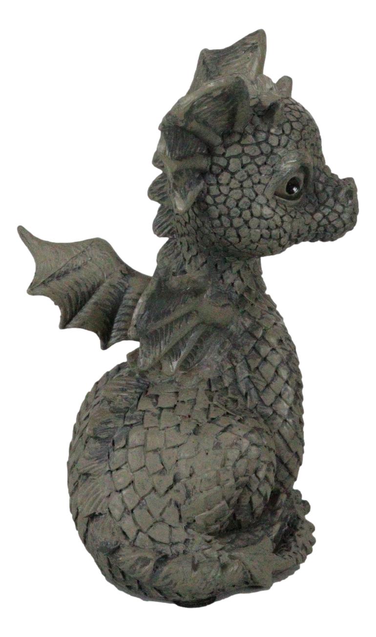 Whimsical Dainty Garden Dragon Sitting Figurine Faux Stone Fantasy Decor