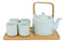 Matte Green Modern Ceramic 28oz Tea Pot With 4 Cups And Bamboo Serving Tray Set