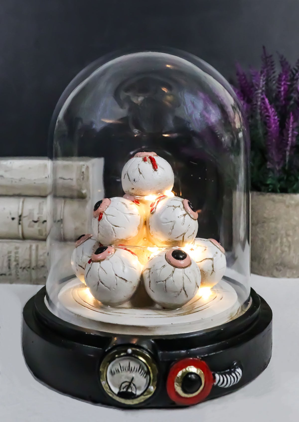 Occult Wicca Witchcraft Eyeballs Mound of Eyes In LED Light Cloche Glass Dome