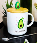 Pack Of 2 You Complete Me Avocado Hearts Ceramic Coffee Mug W/ Spoon And Lid Set