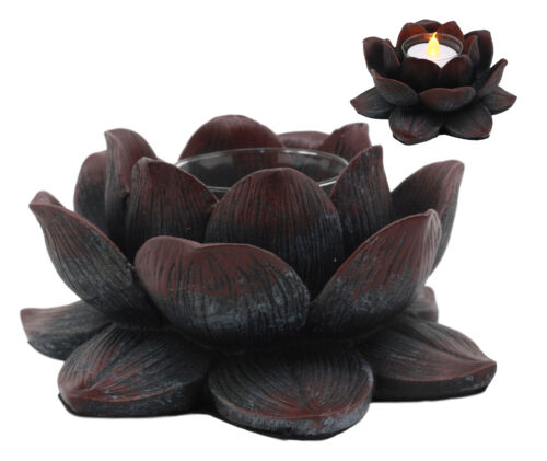 Ebros Lotus Meditation Flower Tea Light Candle Holder 4.5"W (Bronze Patina)