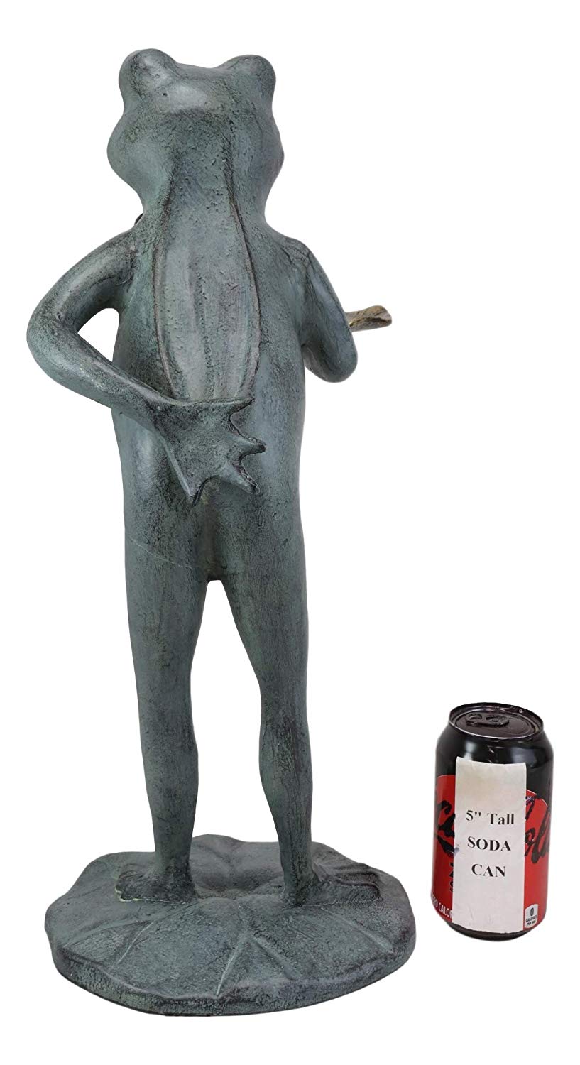 Ebros Gift 20" Tall Aluminum Rustic Whimsical Green Frog with Bow Tie Waiter Butler Garden Side Tray Table Or Bird Feeder Statue Decorative Frogs and Toads Zen Feng Shui Accent Decor - Ebros Gift