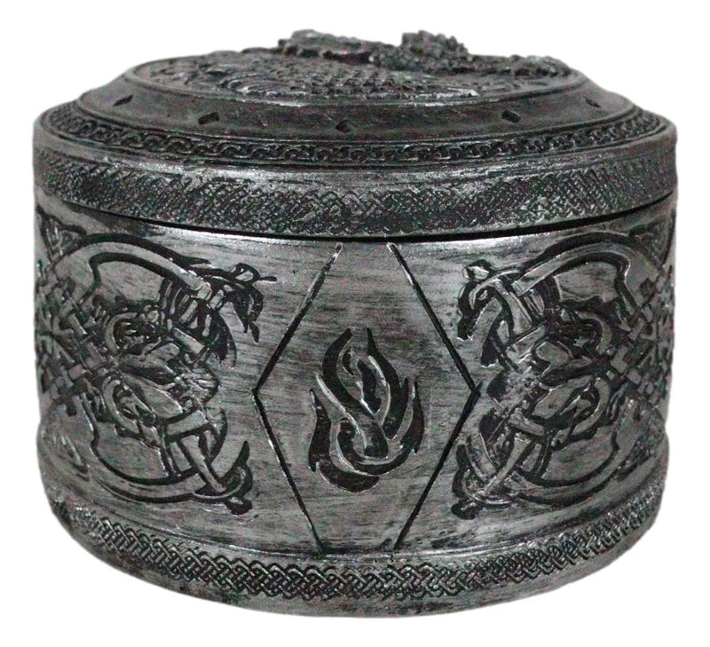 Round Celtic Dragon Vault Spirit Rune Knotwork Silver Decorative Jewelry Box