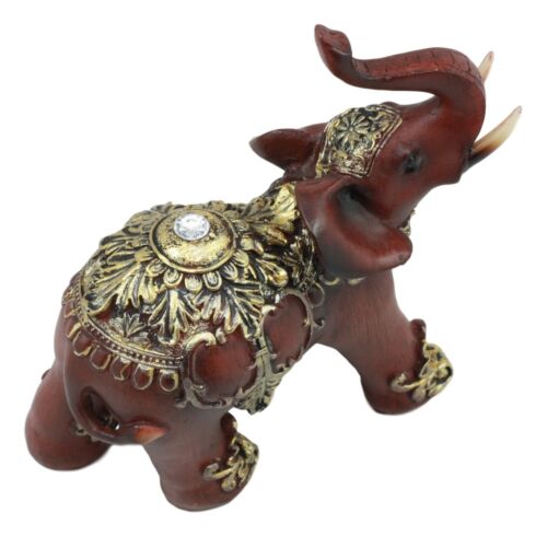 Faux Wood Decorated Thai Buddhism Noble Elephant With Trunk Up Statue 6.25"L - Ebros Gift
