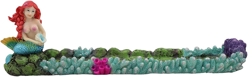 Ebros Ocean Mermaid Ariel Sitting by Sea Floor Kelp and Corals Incense Burner