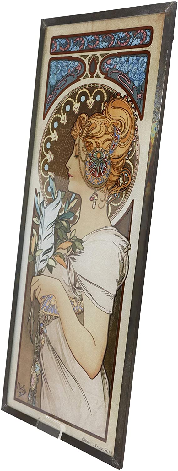 Ebros Alphonse Mucha Ethereal Woman With Feather Stained Glass Wall Decor Plaque