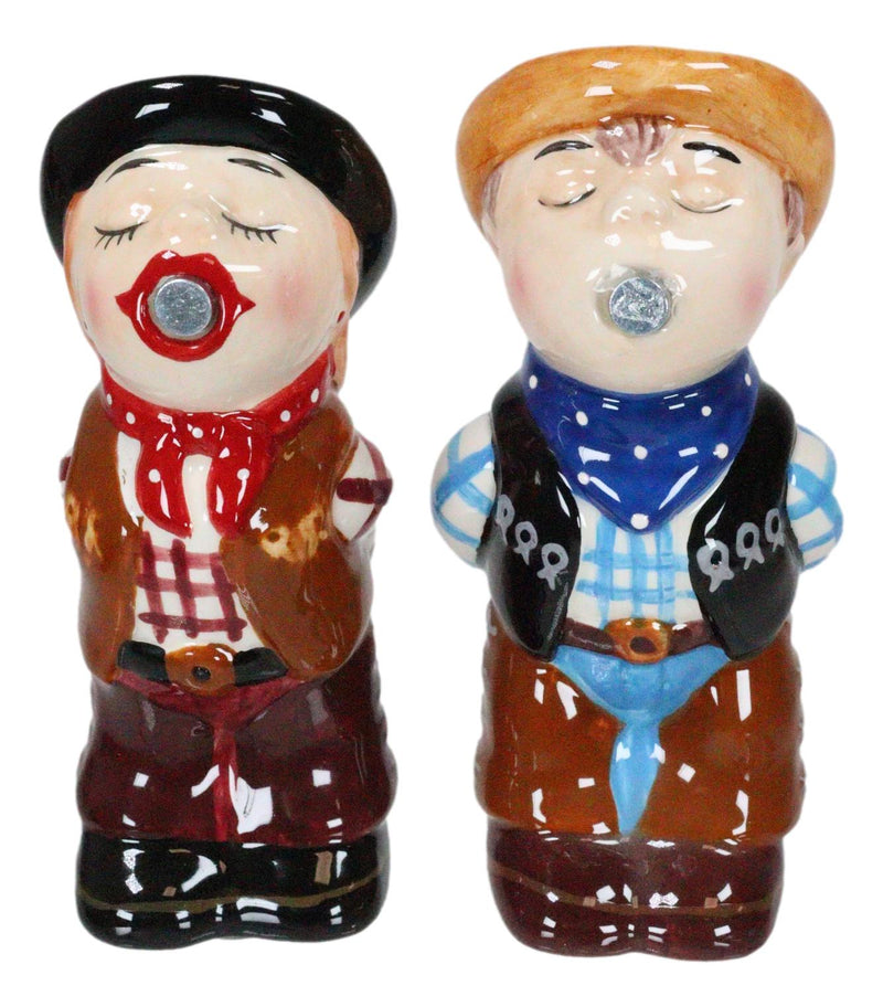 Western Cowboy Kissing Cowgirl Magnetic Ceramic Salt And Pepper Shakers Set