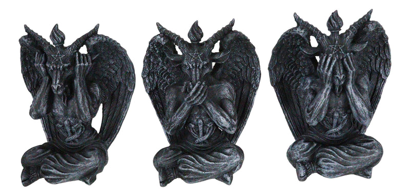 Goat of Mendes See Hear Speak No Evil Devil Baphomet Gargoyle Set of 3 Figurines