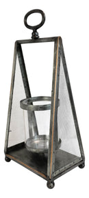 Rustic Western Farmhouse Galvanized Metal Pillar Candleholder Trapezium Lantern