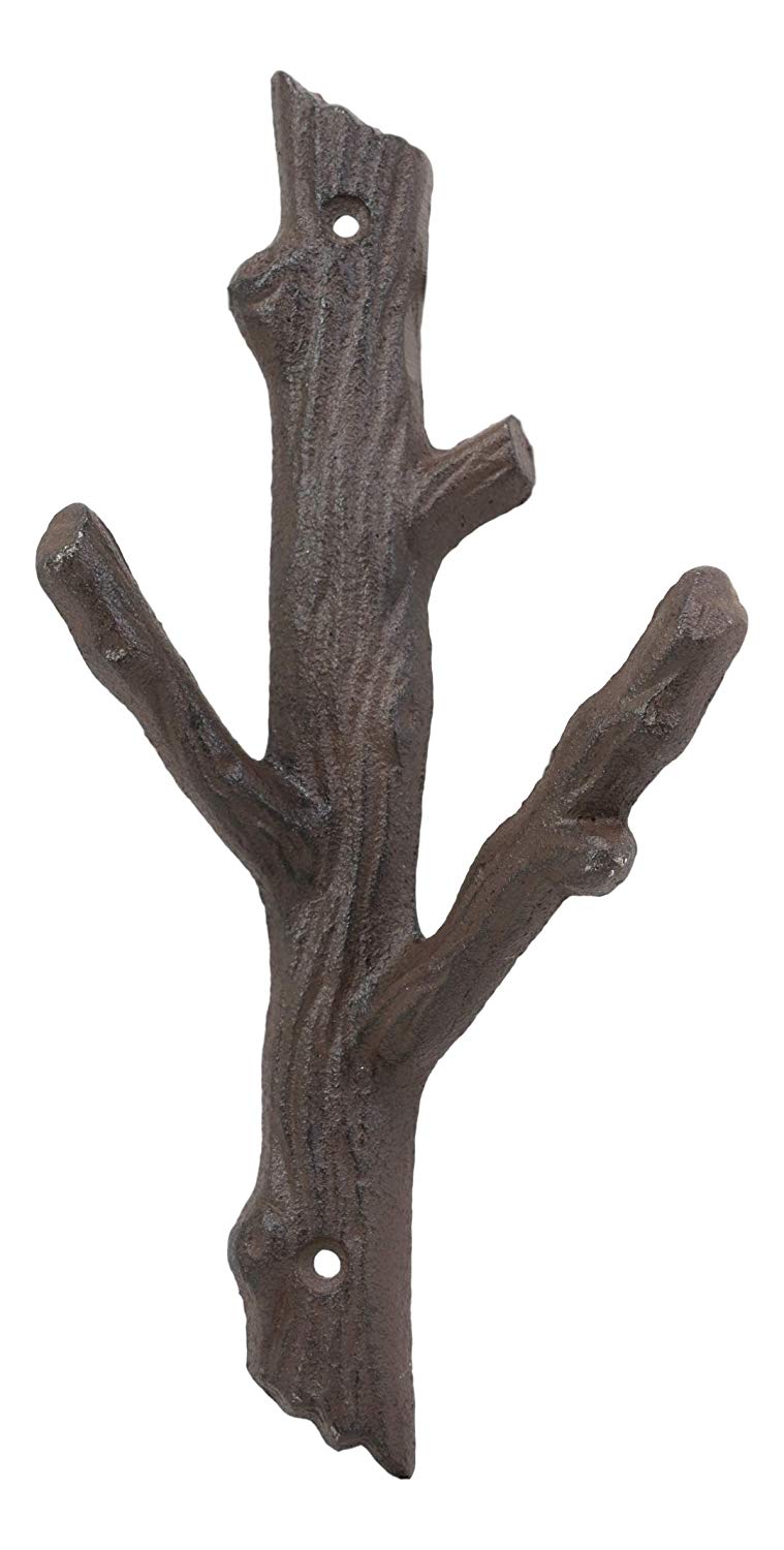 Ebros Cast Iron Rustic Western Country Tree Branches Twigs Wall Hanger 2 Peg Hook Decor Hangers for Coats Hats Leashes Backpacks Keys Decorative Organizer On Mudroom Main Entrance Walls (1)
