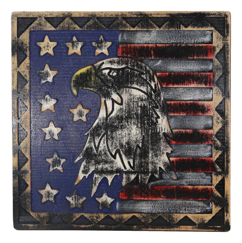 Western Patriotic USA Flag With Bald Eagle Pride of America Wooden Wall Decor