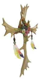 Rustic Elk Moose Bone Antlers Flowers Dreamcatcher Feathers Wall Cross Decor