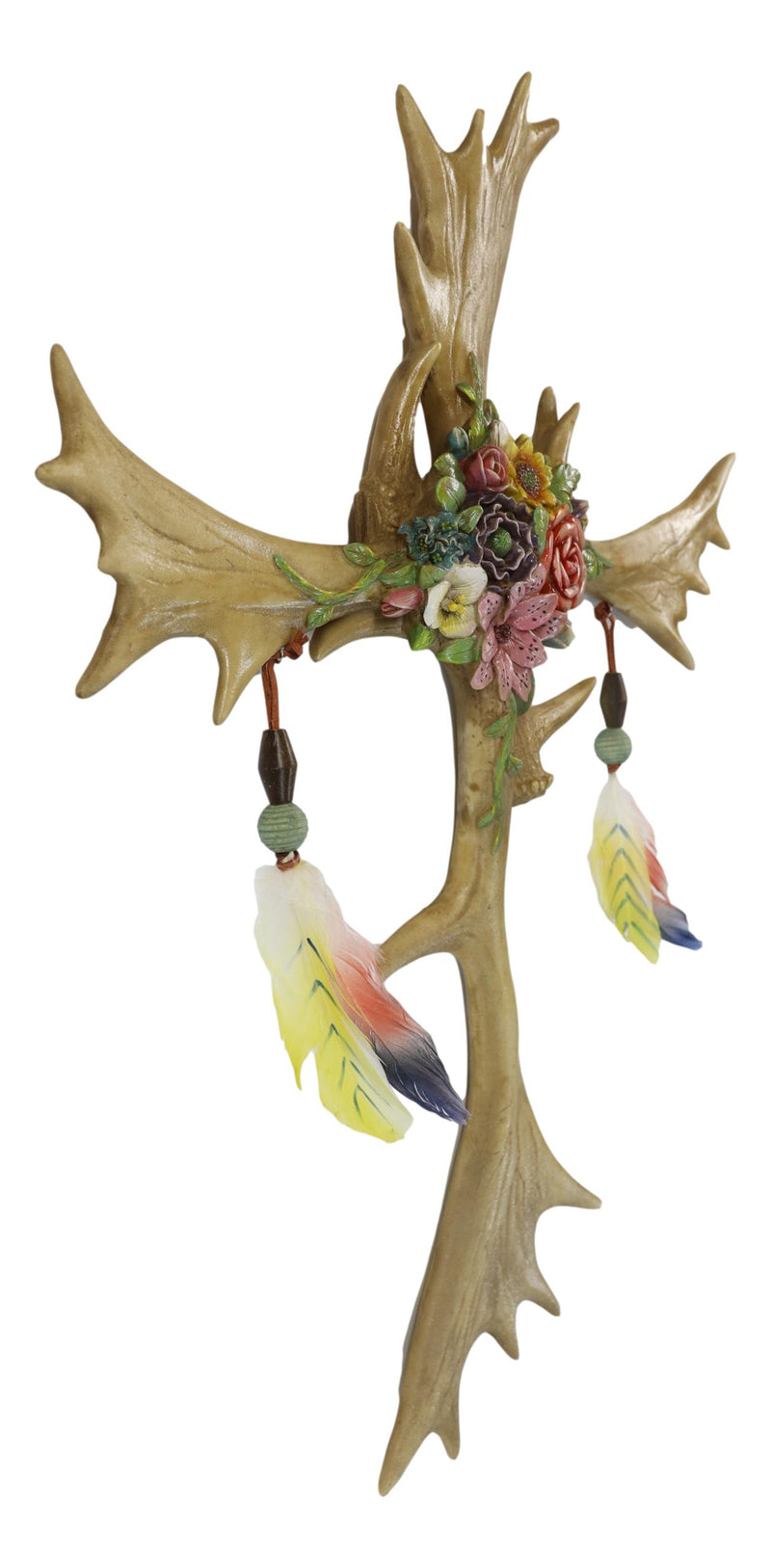 Rustic Elk Moose Bone Antlers Flowers Dreamcatcher Feathers Wall Cross Decor