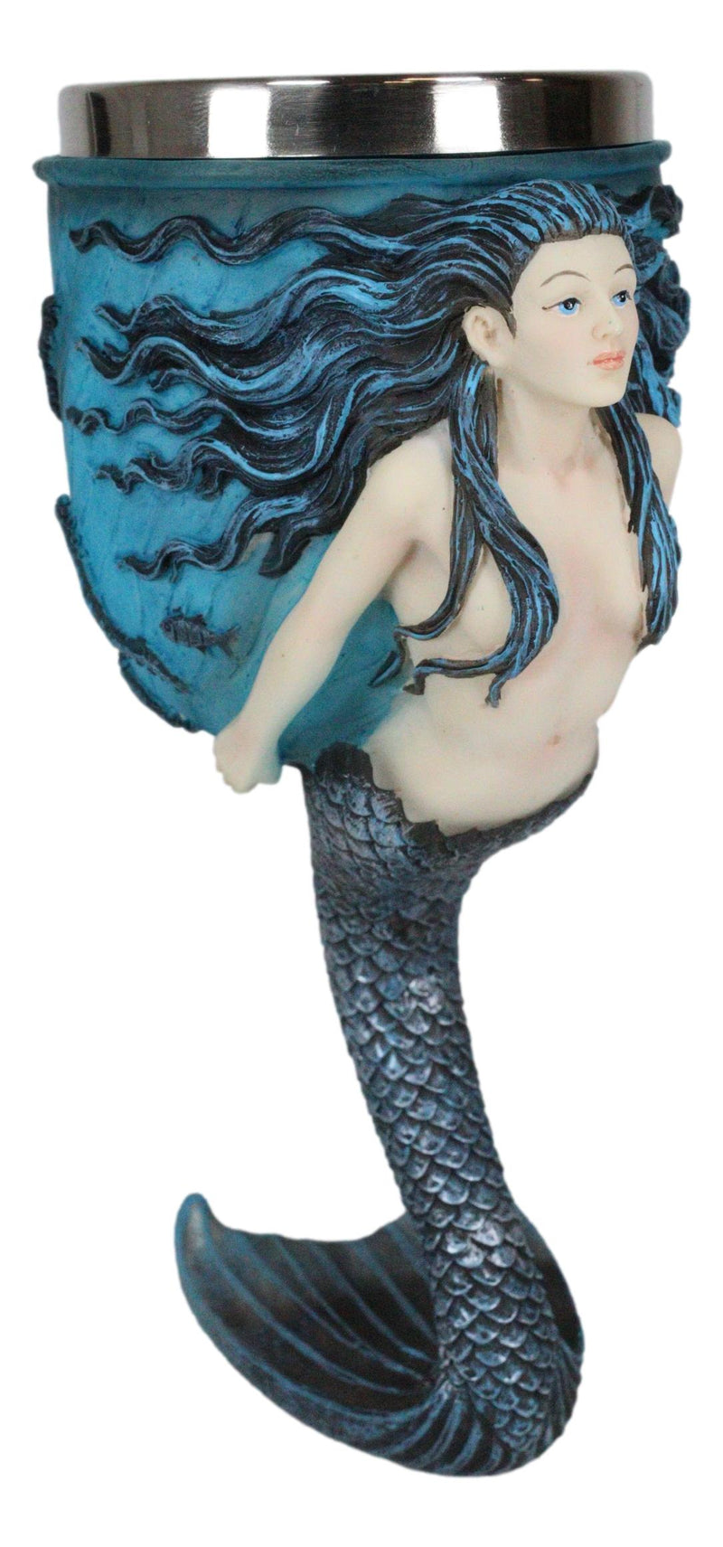 Ebros Sirens Of The Sea Blue Mermaid Octopus With Tail Fin Stem Wine Goblet