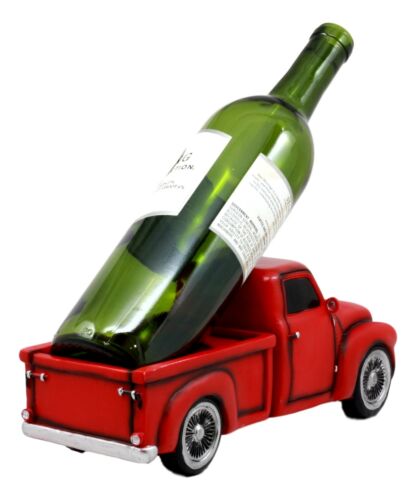 Ebros Gift Red Vintage Old Fashioned Pickup Truck Wine Holder 11.25" Long Figurine Wine Bottle Holder Caddy - Ebros Gift