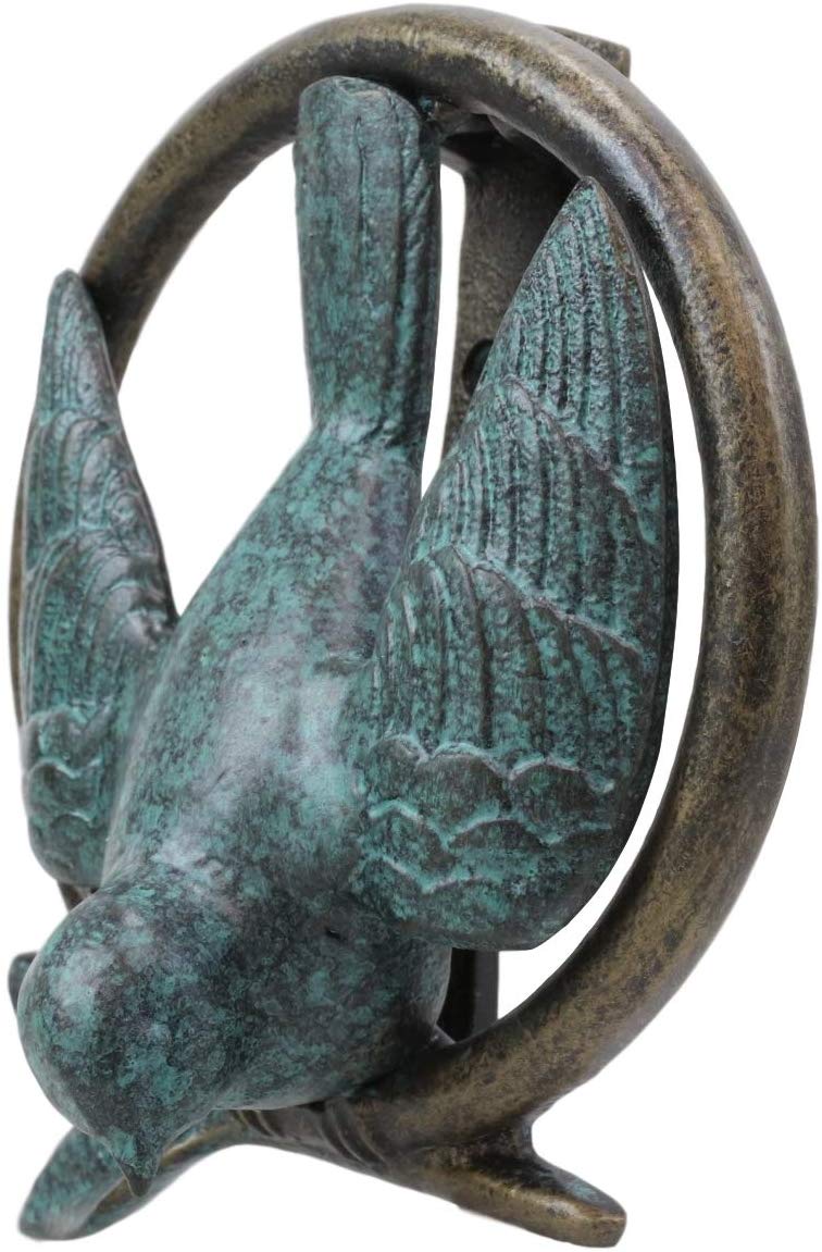 Ebros 6.25" Tall Aluminum Dove Perching on Celtic Claddagh Ring Door Knocker - Ebros Gift