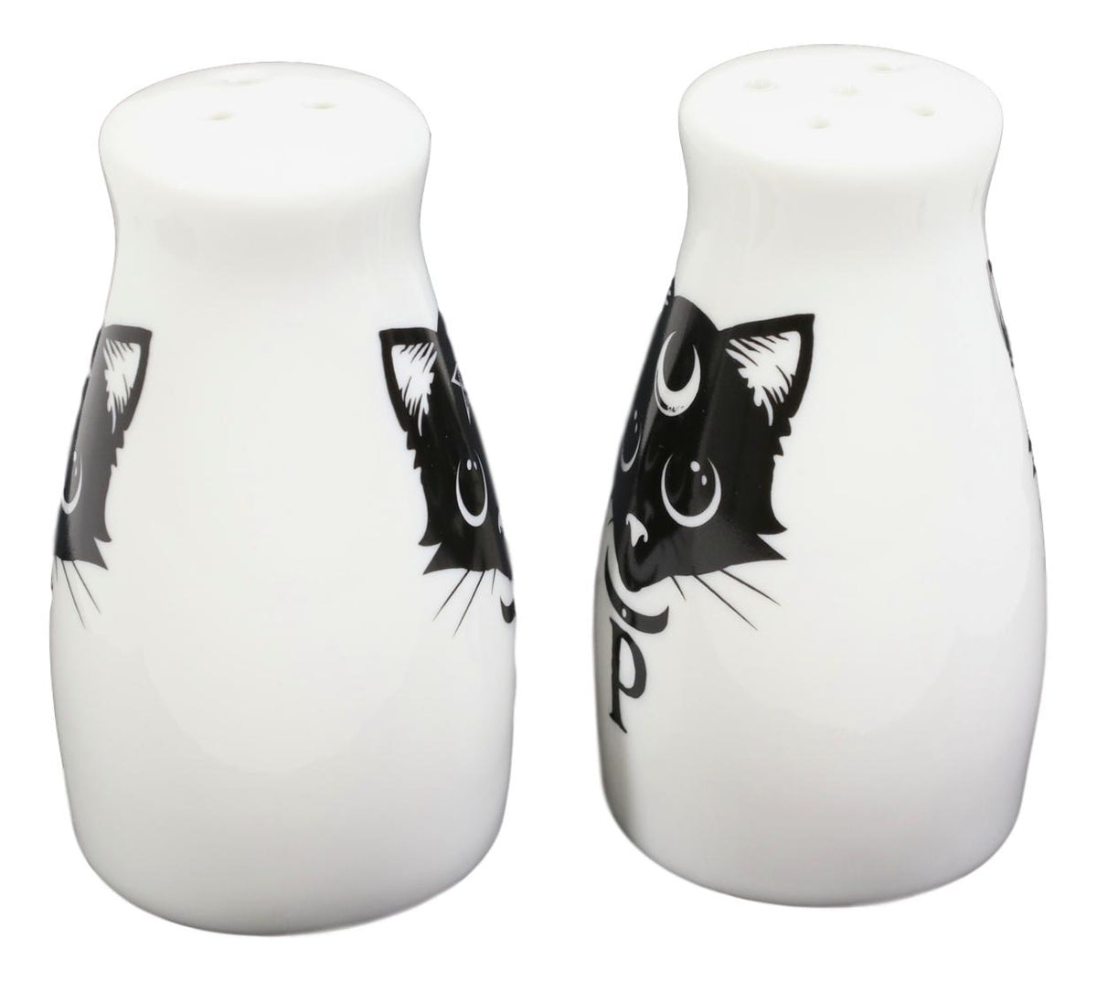 Wicca Magic Sacred Cats Pentacle Crescent Moon Ceramic Salt n Pepper Shakers Set - Ebros Gift