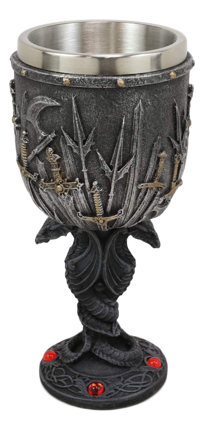 Valyrian Steel Swords And Armory With Entwined Double Dragons Wine Goblet 6oz
