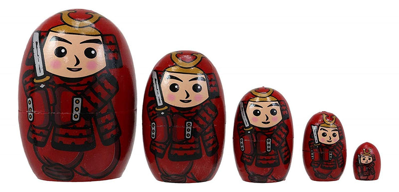 Red Japanese Samurai Wooden Stacking Matryoshka Nesting Dolls 5 Piece Set Toy