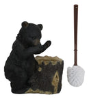 Ebros Rustic Cabin Lodge Decor Whimsical Black Bear Forest Stinky Potion Toilet Brush and Tree Stump Base Holder Bathroom Gift 2 Piece Set