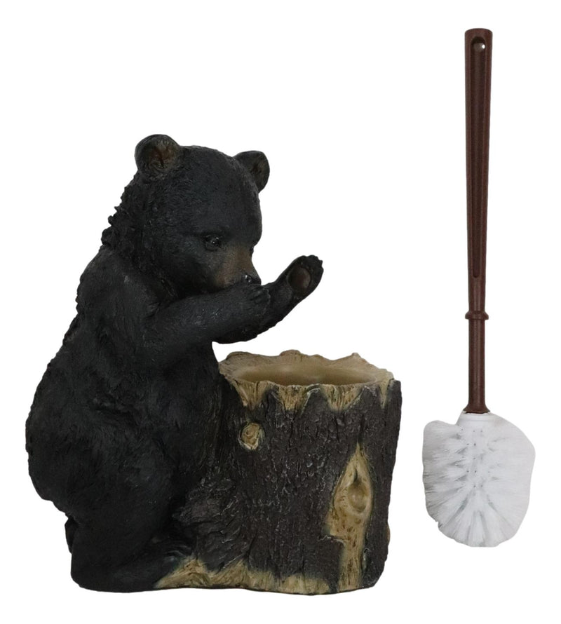 Ebros Rustic Cabin Lodge Decor Whimsical Black Bear Forest Stinky Potion Toilet Brush and Tree Stump Base Holder Bathroom Gift 2 Piece Set