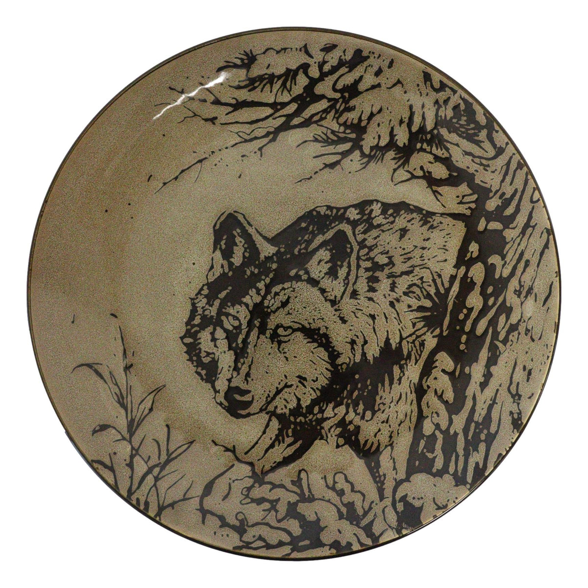Pack Of 2 Rustic Western Forest Spirit Alpha Gray Wolf Round Dinner Plates 10"D - Ebros Gift