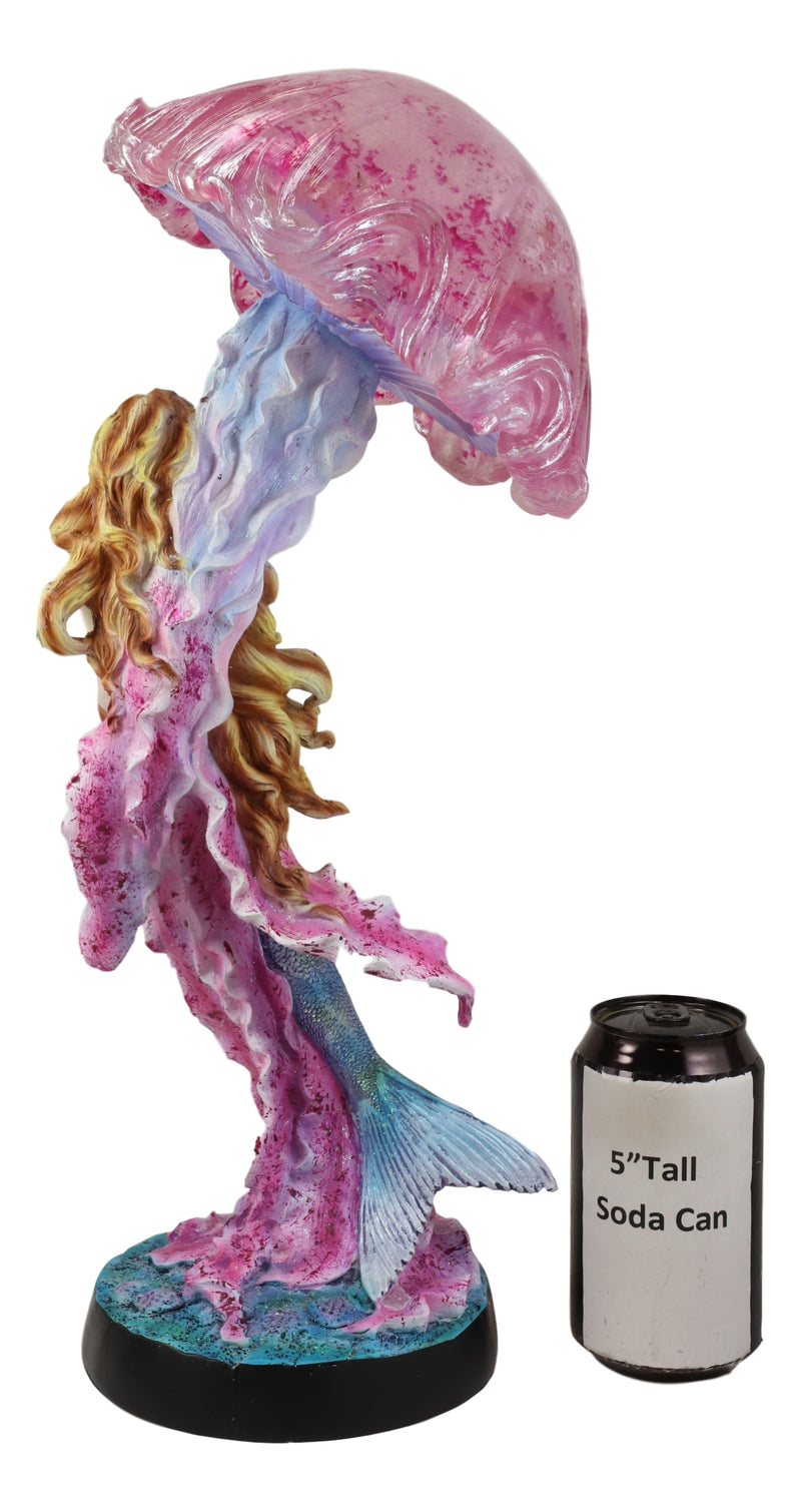 Large 17.25"H Mermaid With Pink Jellyfish Statue With Colorful LED Light
