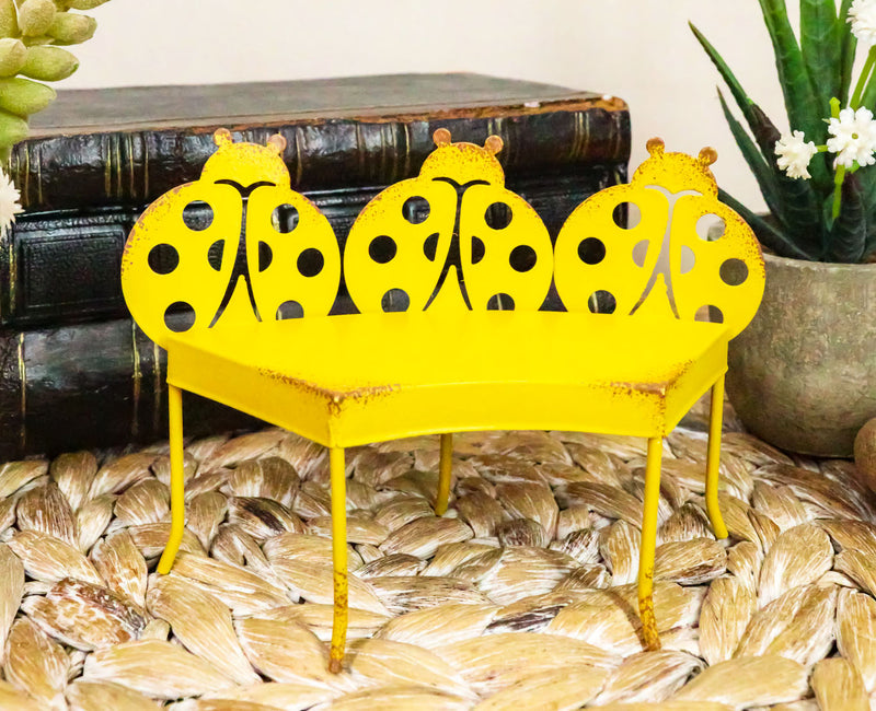 Pack Of 2 Enchanted Fairy Garden Miniature Metal Yellow Ladybug Nook Park Bench