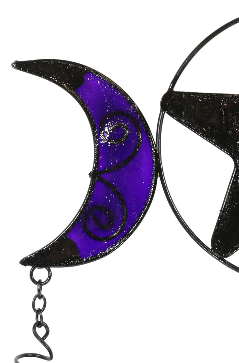 Stained Glass Triple Moons Pentagram Sacred Geometry Metal Wind Chime Suncatcher