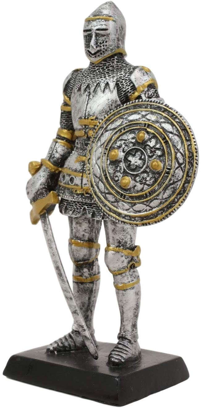 Ebros Royal Knight with Dagger Sword and Round Shield Miniature Figurine 5" H