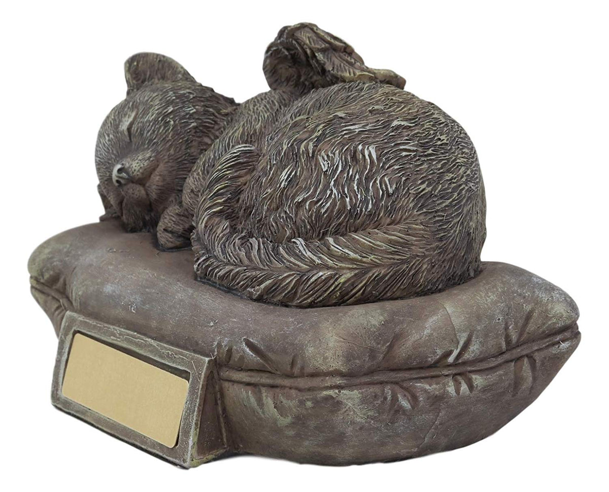Heavenly Angel Cat Sleeping On Pillow Cremation Urn Small Pet Memorial Statue - Ebros Gift