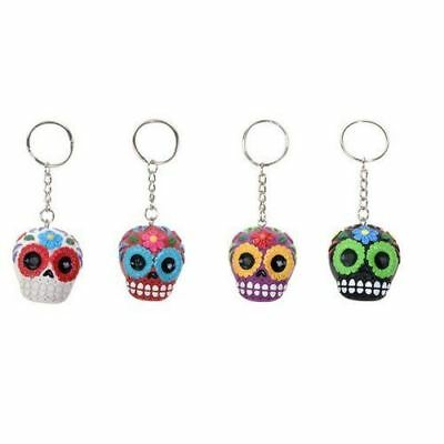 Ebros Gift White Red Purple and Black Sugar Skull Key Chain Set of 4 Pcs - Ebros Gift