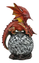 Elemental Red Fire Dragon Perching On LED Gyrosphere Orb Night Light Statue