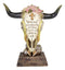 Western Christian Bible Verse Cross Pink Roses Cow Skull Figurine With Base