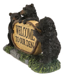 Ebros Welcome To Our Den Rustic Forest Papa Mama Cub Black Bears With Log Sign Statue