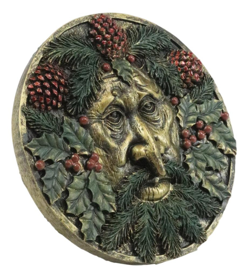 The Horned God Wiccan Winter Season Round Greenman Wall Decor Plaque 5.25"D
