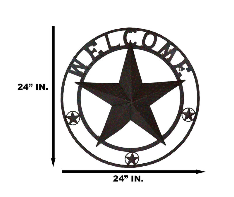 24"D Rustic Western Lone Star Welcome Metal Circle Wall Plaque Gate Sign