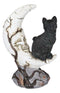 Witching Hour Halloween Black Cat Sitting On Crescent Moon Skull Figurine