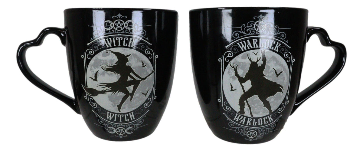 Set Of 2 Wicca Triple Moon Goddess Witch And Pentagram Warlock Porcelain Mugs