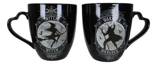 Set Of 2 Wicca Triple Moon Goddess Witch And Pentagram Warlock Porcelain Mugs