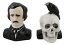 Ceramic Edgar Allen Poe And Nevermore Raven On Skull Salt And Pepper Shakers Set