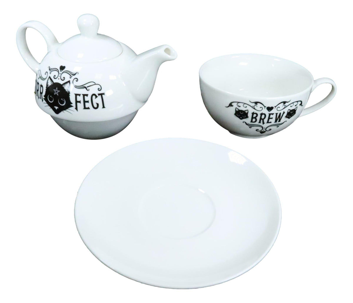 Pentagram Purr Fect Cat Brew Stackable Tea Pot And Cup With Saucer Set Of 3