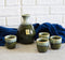 Ebros Japanese Glazed Earthenware 10oz Sandy Earth Art Sake Flask W/  Four Cups