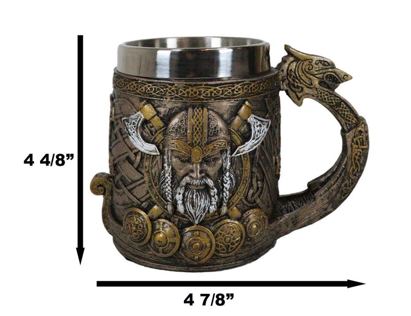 Norse Viking God Thor Mjolnir Hammer With Longship Dragon Boat Coffee Mug Cup