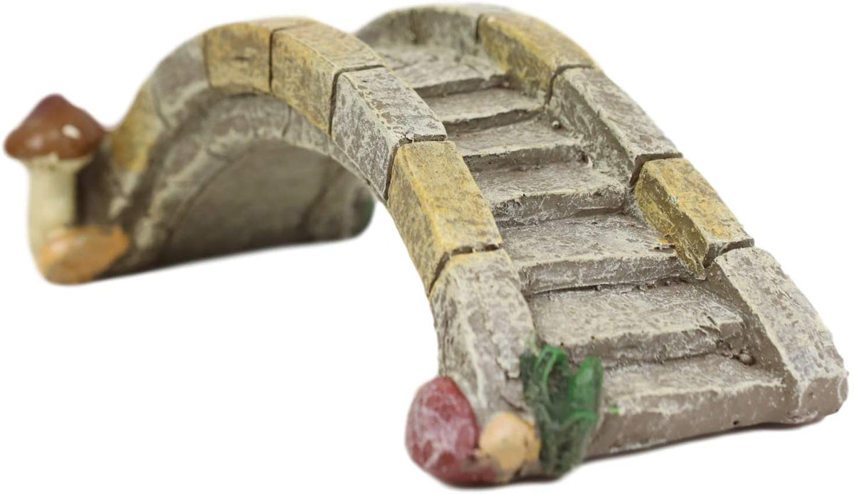 Ebros Fairy Garden Miniature Stone Bridge with Toadstool Mushroom Figurine 7" L