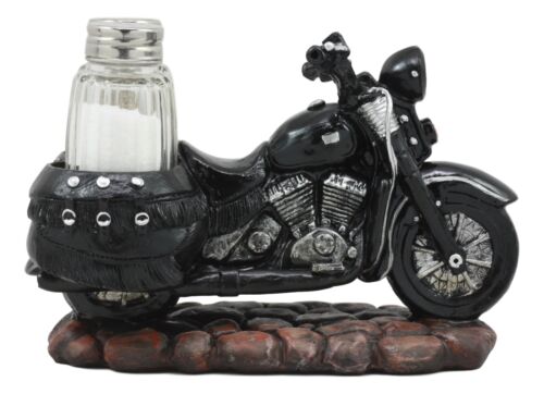 Retro Black Chopper Road Hog Motorcycle Salt And Pepper Shakers Holder Figurine