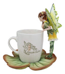 Ebros Fantasy Pixie Beverage Teacup Fairy Standing On Flower Saucer Display Stand Holder Statue with Dream Eden Coffee Mug Set for Whimsical Tea Party Decor Accent of Fairies Nymphs Pixies (Green)