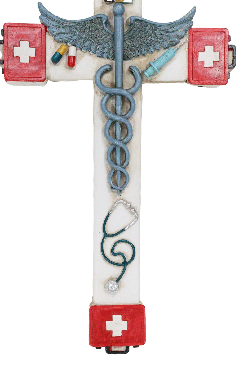 Red Cross Physician Healer Caduceus Herald's Wand Serpents Winged Wall Cross