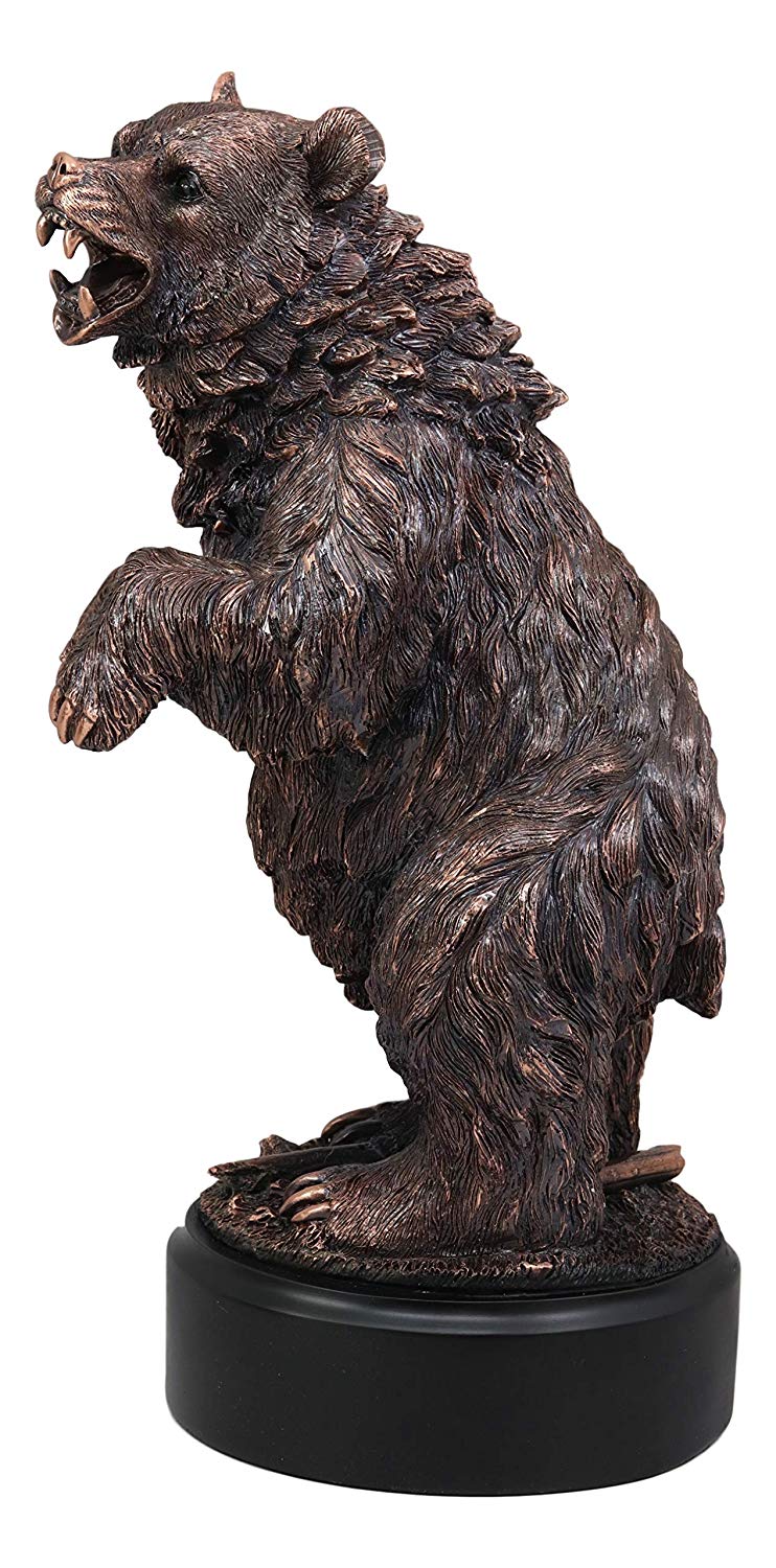 Ebros Gift The Grandfather North American Standing Black Bear Roaring Decor Statue with Round Trophy Base 13.25" H Bronze Electroplated Figurine Wildlife Woodlands Forest Rustic Cabin Decor Bears 3D